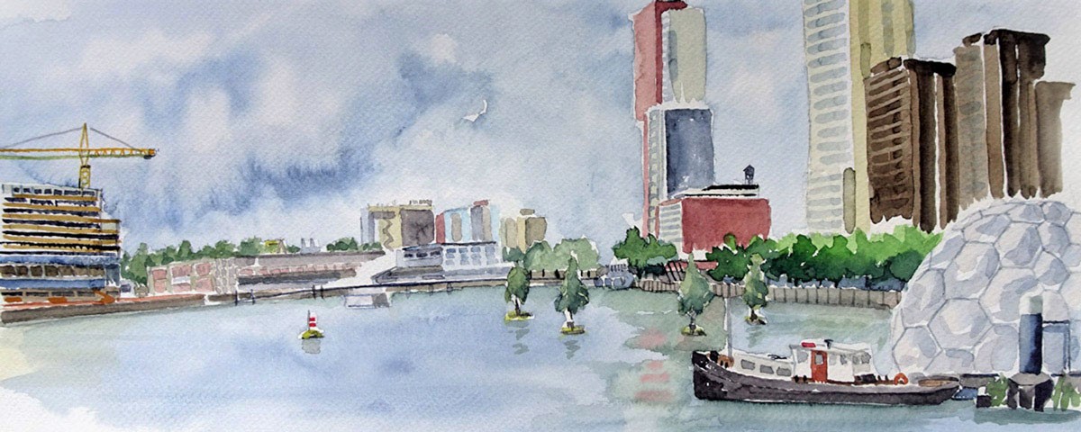 aquarel Dick Carlier: Rotterdam Zuid