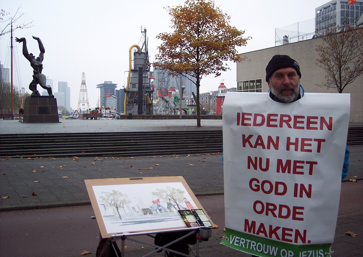 poging Dick Carlier te bekeren tijdens aquarelleren