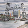 aquarel Dick Carlier: brug de Hef Rotterdam