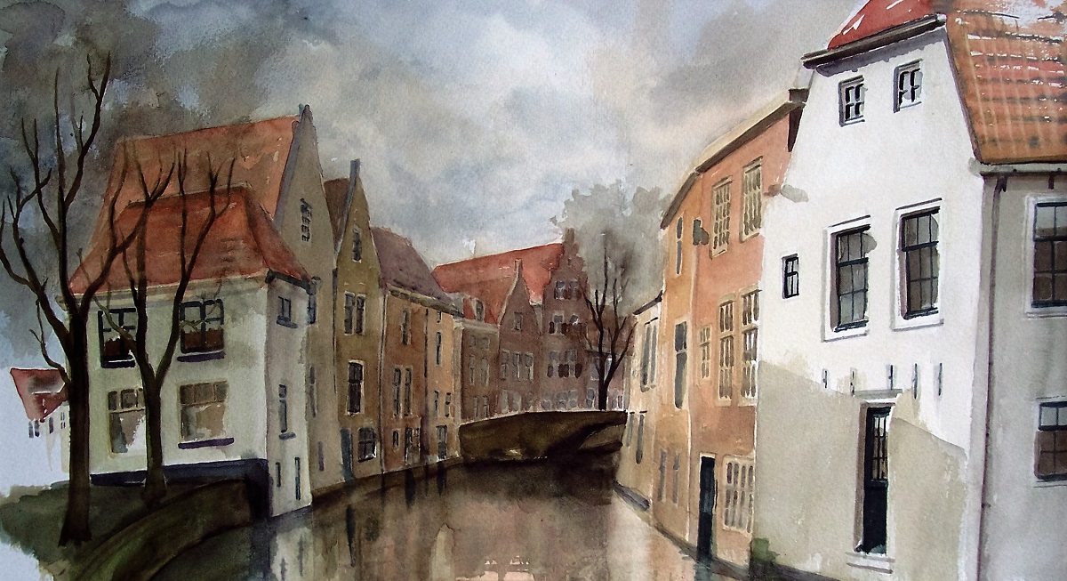 aquarel Dick Carlier: oudewater
