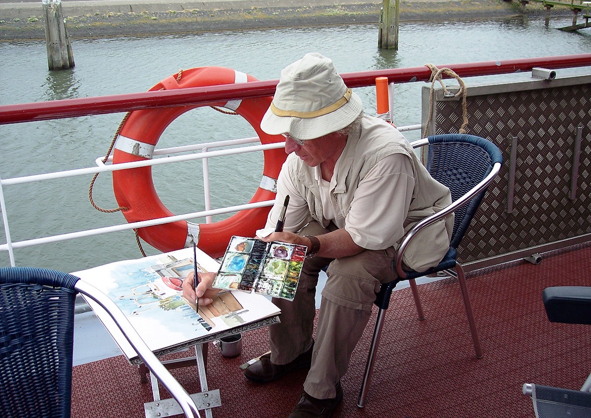 Dick Carlier schildert op het IJsselmeer